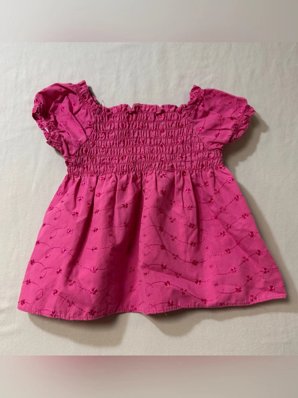 Pink Eyelet Shirt GIrl’s 2T 24 Month Baby Toddler Lace Top Blouse Summer Smocked
